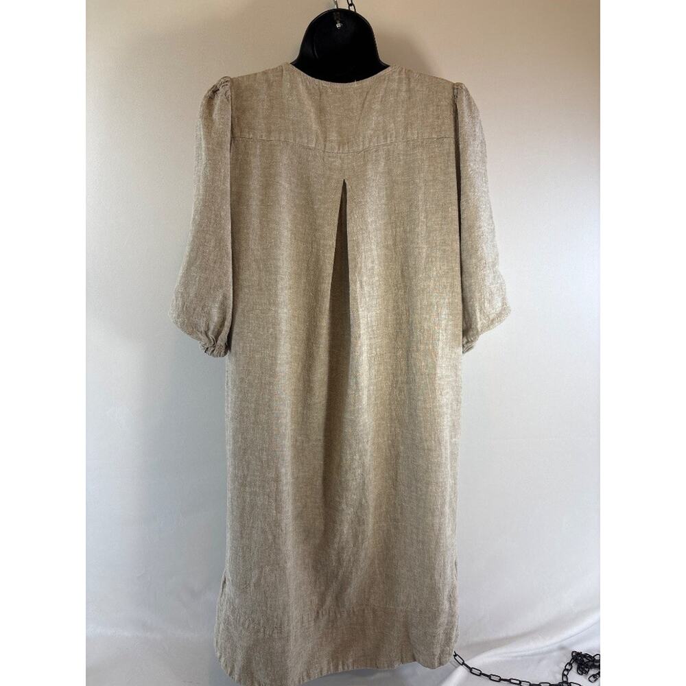 Cynthia Rowley Linen Viscose Puff Sleeve Mini Dress Natural Tan Size M - Picture 6 of 8